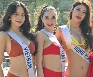 Thanh Thủy và dàn thí sinh Hoa hậu Quốc tế diện áo tắm