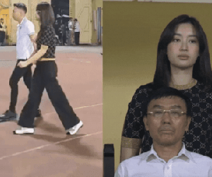 Cam thường check nhan sắc hoa hậu Đỗ Mỹ Linh khi lên xe 18 tỷ rời sân bóng, biểu cảm của chủ tịch CLB Hà Nội gây chú ý