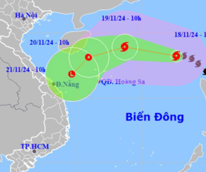 Bão số 9 đang di chuyển nhanh vào vùng biển Trung Trung Bộ