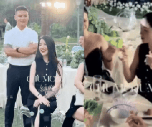 Quang Hải hoá vệ sĩ cho 'quý cô' Chu Thanh Huyền tại đám cưới bạn thân, phản ứng ra sao khi vợ nhậu tưng bừng?