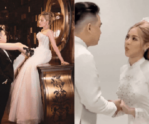 Bộ ảnh cưới 'không giống ai' của 'trứng rán' Trần Thanh Tâm và CEO: Nhiều tấm cô dâu bỗng hoá người khổng lồ