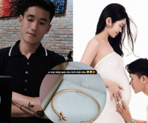 Vừa tặng đồng hồ 500 triệu, trung vệ U23 Việt Nam lại tặng vàng cho vợ bầu, phản ứng của nàng WAG mới bất ngờ