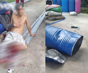 Cắt thùng phuy bị nổ, người đàn ông suýt mất mạng
