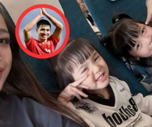 Vợ Bùi Tiến Dũng vác bụng bầu vượt mặt, đưa 2 ái nữ sang Thái Lan cổ vũ ĐT Việt Nam