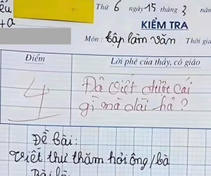 Bài tập làm văn có pha 'bẻ lái' bị chấm dưới điểm trung bình, cô giáo không kìm được phải phê thêm 8 chữ