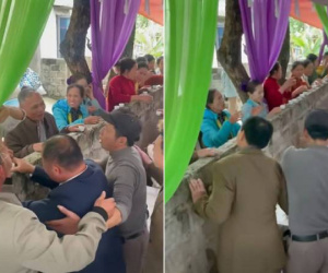 Đám cưới hai nhà sát vách ở Ninh Bình, quan khách đem rượu ra tường rào giao lưu
