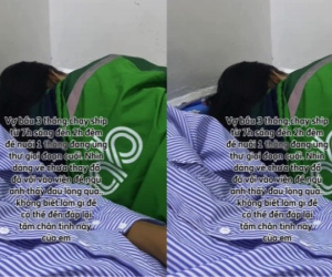 Clip 13 giây kể câu chuyện đau lòng nhất lúc này: Vợ bầu 3 tháng vẫn còn nguyên bộ đồ shipper nằm cạnh chồng ung thư