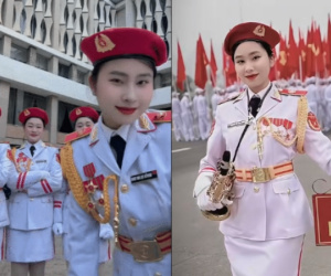 'Khối hoa hậu' của đoàn diễu binh: Vác kèn nặng gần 20kg, đi 9km giữa trời nắng gắt vẫn xinh như hoa