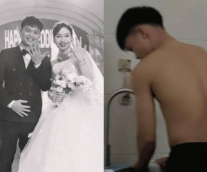 Hồ Văn Cường vào bếp rửa bát cho vợ, lộ diện là 'chồng quốc dân' sau đám cưới viên mãn
