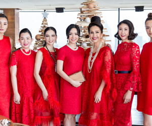 Dàn 'người đẹp không tuổi' diện váy đỏ rực mừng sinh nhật Diễm My