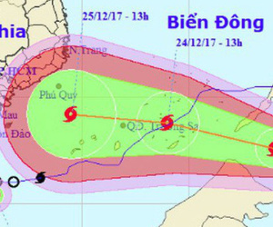 Bão Tembin mạnh cấp 10, giật cấp 13 di chuyển nhanh vào khu vực Nam Bộ dịp Giáng sinh