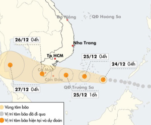 Bão Tembin tăng tốc trên Biển Đông, sóng cao 10 m
