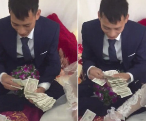Chú rể Hải Phòng 'đếm mỏi tay' cọc tiền lẻ sau đám cưới