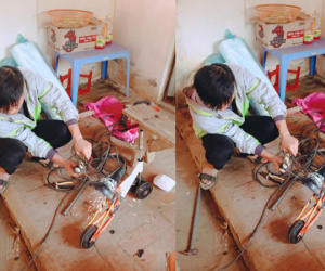 Bé nào cũng thích đồ chơi, nhưng mấy ai có bố khéo tay như "nhà sáng chế" thế này, làm xe tự lái tặng con gái mới chịu
