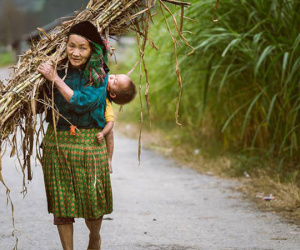 Bức ảnh 'mặt trời bé con' nằm ngủ gọn sau lưng bà gây xúc động mạnh