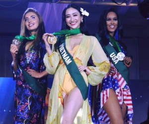Liên tiếp đạt huy chương tại các phần thi phụ, Hà Thu được dự đoán trở thành Á hậu 1 Miss Earth