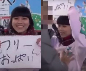 Nữ sinh Nhật Bản cho sờ ngực miễn phí để... cứu thế giới