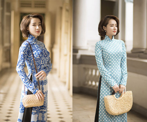 Nhã Phương khác lạ khi để tóc ngắn, diện áo dài gạch bông