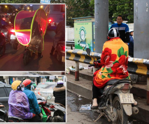 Chùm ảnh: Người dân Hà Nội khoác cả chăn bông, mặc áo mưa xuống phố để tránh rét