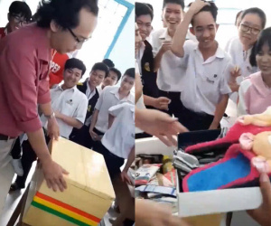 Học sinh tặng sinh nhật thầy thùng xốp chứa cả tiệm tạp hóa gây sốt