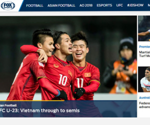 Dòng tin 'Việt Nam tiến thẳng bán kết' xuất hiện đầy tự hào trên trang chủ Fox Sports Asia