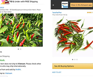 Ớt Việt được rao bán trên Amazon 670.000 đồng/kg
