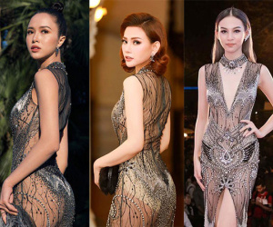 Đụng hàng với nhiều người đẹp khác khi diện đầm xuyên thấu mặc, Thu Thủy lộ nội y kém duyên hơn hẳn