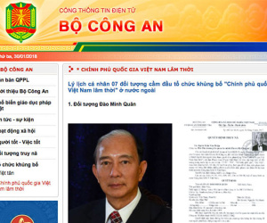 Bộ CA thông báo về tổ chức khủng bố 'Chính phủ quốc gia VN lâm thời'