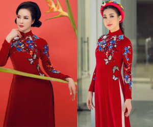 HH Đỗ Mỹ Linh và MC Thanh Mai 'người chín người mười' khi cùng diện một thiết kế áo dài đón Xuân