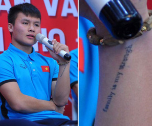 Bất ngờ với dòng chữ xăm trên tay trái Quang Hải đội U23 Việt Nam