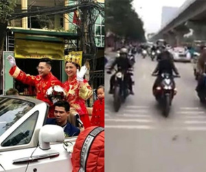Màn rước dâu bằng siêu xe trên phố Hà Nội gây tranh cãi