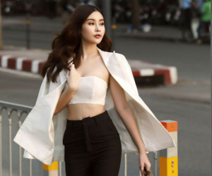 Hoa hậu Đại dương Ngân Anh mặc gợi cảm, khoe vòng eo 57cm trên phố