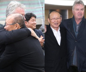 'Phù thủy' Guus Hiddink hội ngộ HLV Park Hang-seo tại Hàn Quốc