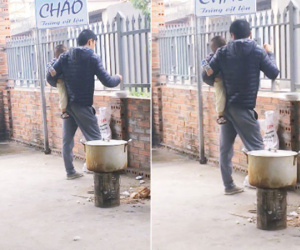 Hình ảnh ông bố dỗ dành đút cháo cho con khiến nhiều chị em ngưỡng mộ: 'Chỉ thiếu mỗi ti để cho con bú còn đâu chồng làm được tất'