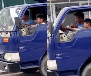 Kinh hãi ông chú Thanh Hóa giao tay lái xe tải cho cháu 10 tuổi