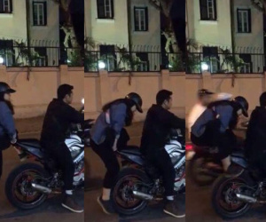 Clip: Dậy sóng cô nàng 'chân ngắn' tìm cách ngồi lên xe phân khối lớn