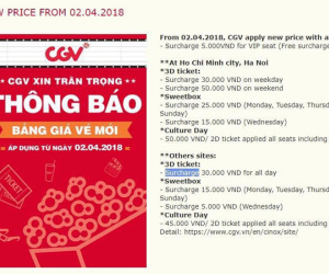 Dân tình sốc vì giá vé mới của CGV kể từ hôm nay: Tăng cao nhất tới 50.000 đồng/vé!