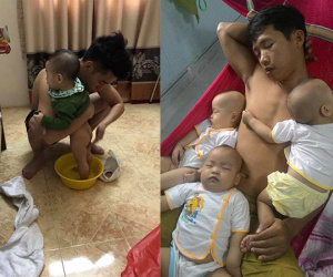 Thay bỉm, ru ngủ, chơi cùng con và 1.001 hình ảnh đáng yêu chứng minh 'bố là tất cả' của các nhóc tì
