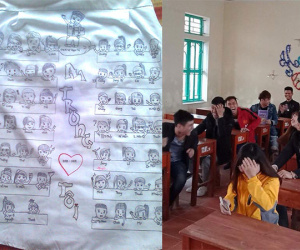 Chuyện xúc động phía sau chiếc áo trắng vẽ đủ mặt 50 thành viên trong lớp: Nhớ quá cấp 3 ơi!
