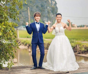 Chùm ảnh cưới chất: Khi chú rể cơ bắp nhưng cứ thích mặc thử váy cô dâu xem cảm giác ra làm sao