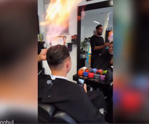 Salon ở Thổ Nhĩ Kỳ cắt tóc cho khách bằng lửa
