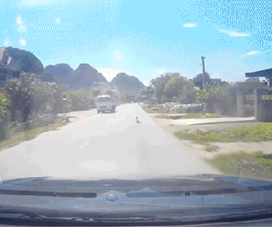 Video: Tài xế hoảng hốt vì đứa bé bò ngang quốc lộ ở Nghệ An