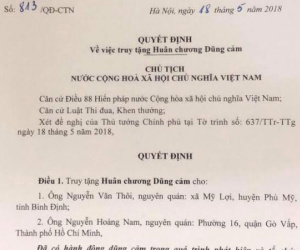 Chủ tịch nước tặng, truy tặng Huân chương Dũng cảm cho 7 'hiệp sĩ'
