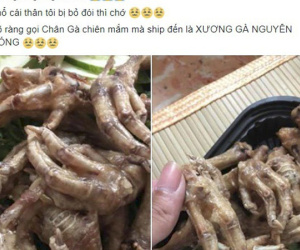 Đang cơn đói đêm, mẹ trẻ đặt mua chân gà chiên mắm, nào ngờ đụng ngay quả xương gà nguyên móng sợ hết hồn