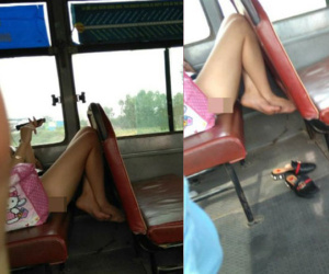 Thấy hình ảnh 'nhức mắt' trên xe buýt, dân mạng tự hỏi quần cô gái ở đâu?