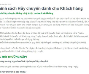 Grab bất ngờ xóa thông tin thu 10.000 đồng phí hủy chuyến trên website