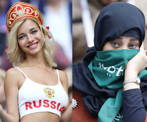 Cổ vũ World Cup: Gái đẹp nước Nga gợi cảm mê hồn, Ả Rập Saudi kín như bưng