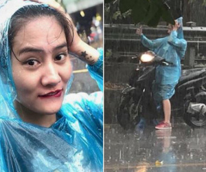 Chụp ảnh tự sướng đón mưa sau đợt nắng nóng đỉnh điểm, cô gái bỗng tạo nên trào lưu hot trên mạng xã hội