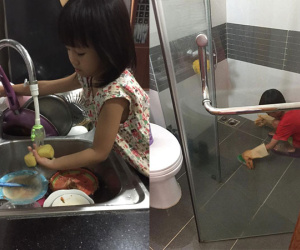 'Giả bộ mệt' để dụ 2 con làm việc nhà từ bé tí, kết quả hiện tại khiến ai cũng ngưỡng mộ