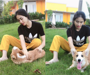 Hòa Minzy đi dép tổ ong, vui vẻ chơi với thú cưng tại biệt thự của bạn trai